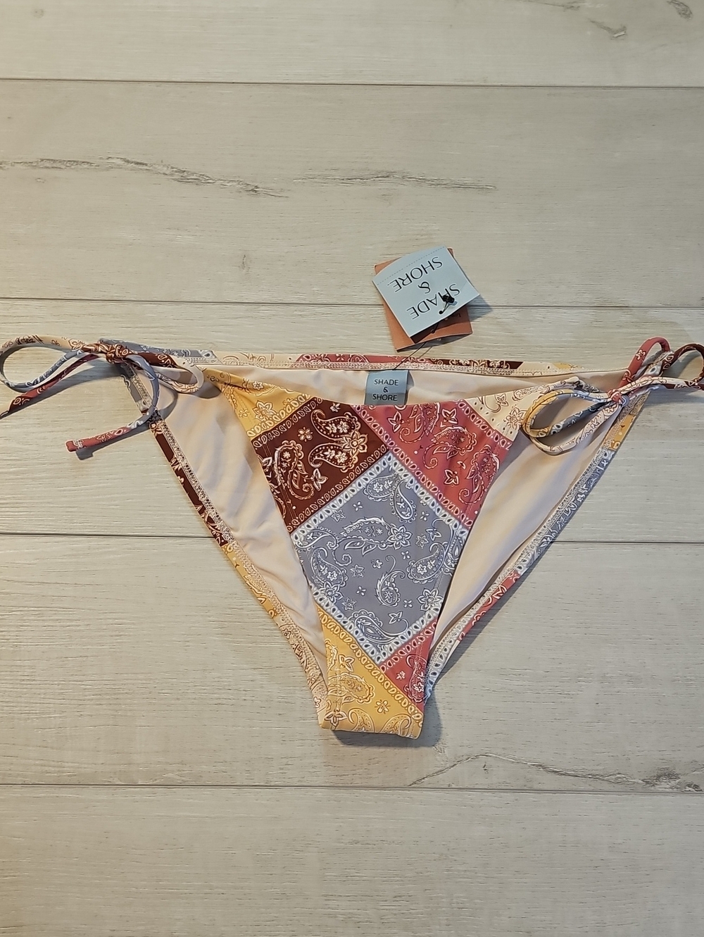 Shade & Shore Women's XL Paisley Patchwork Tie-Side Bikini Bottoms